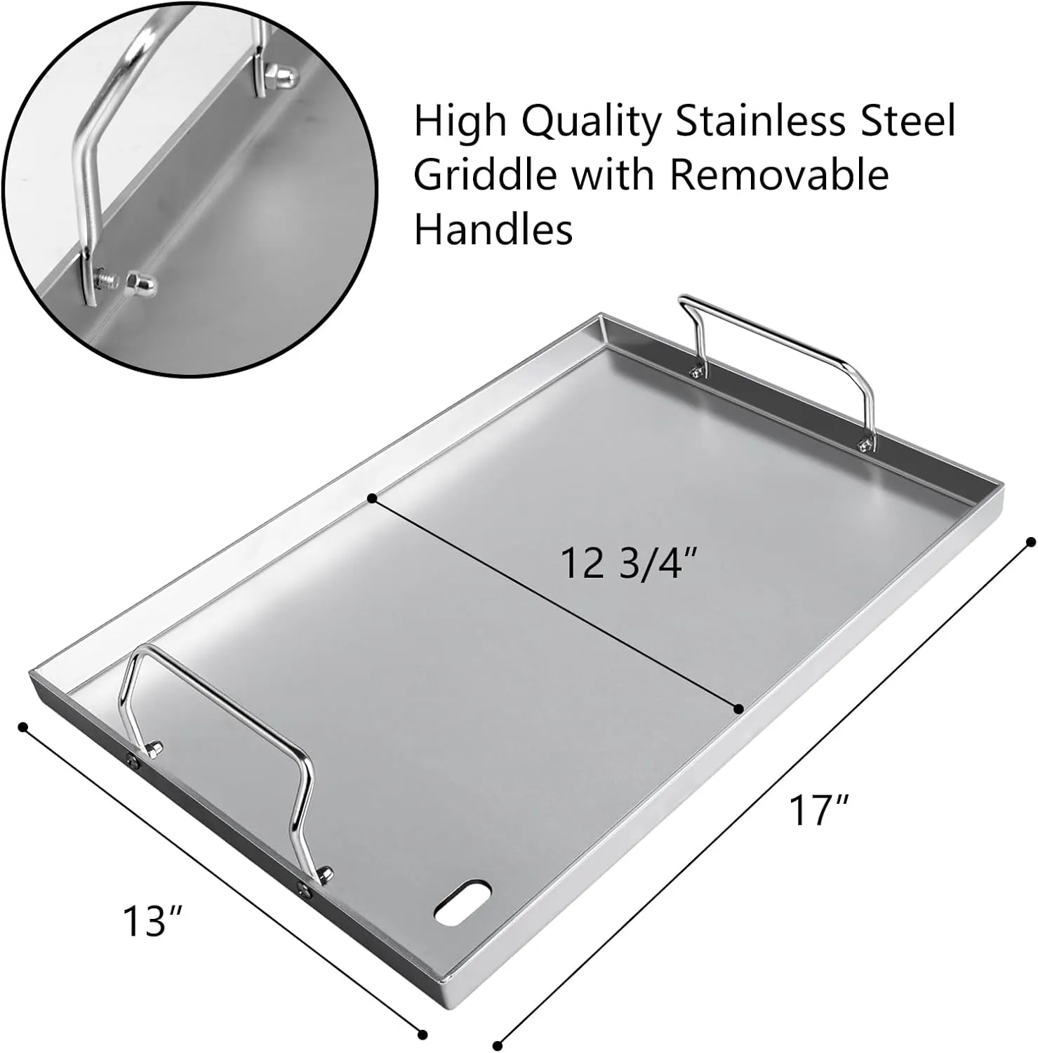 Stainless Steel Grill Plate Griddle 17"x13" Universal Griddle Pan for Gas Grill Charcoal Electric Grills Gas Stove Flat Top Outdoor BBQ Cooking Accessory with Removable Handles