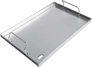 Stainless Steel Grill Plate Griddle 17"x13" Universal Griddle Pan for Gas Grill Charcoal Electric Grills Gas Stove Flat Top Outdoor BBQ Cooking Accessory with Removable Handles