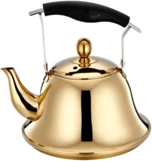 Stainless Steel Tea Kettle,Electric Tea Kettle, Kettle Stainless Steel Whistling Whistling Tea Pot for Various Stoves Tea Kettle -titanium gold||2L