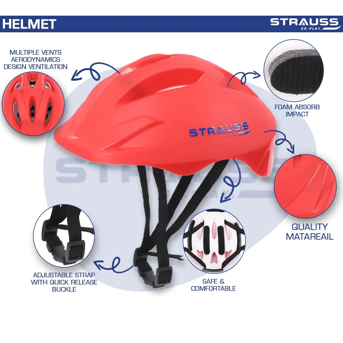 Strauss Cycling Helmet: Adjustable Multi Utility Sports Helmet | Lightweight | Red Matte