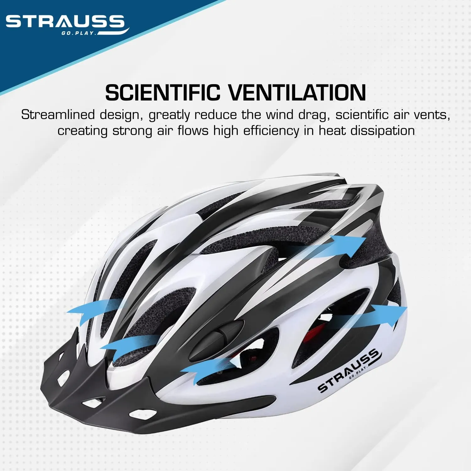 Strauss Cycling Helmet: Lightweight with Superior Ventilation | Adjustable Strap | Black/White