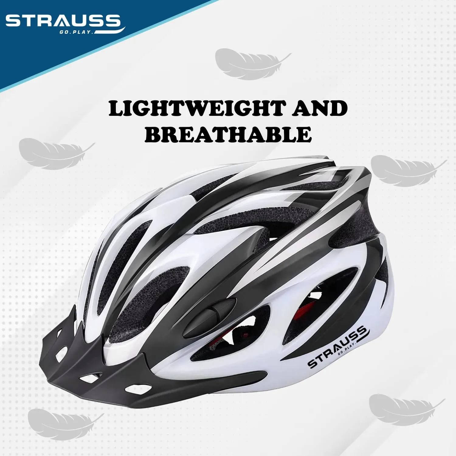 Strauss Cycling Helmet: Lightweight with Superior Ventilation | Adjustable Strap | Black/White