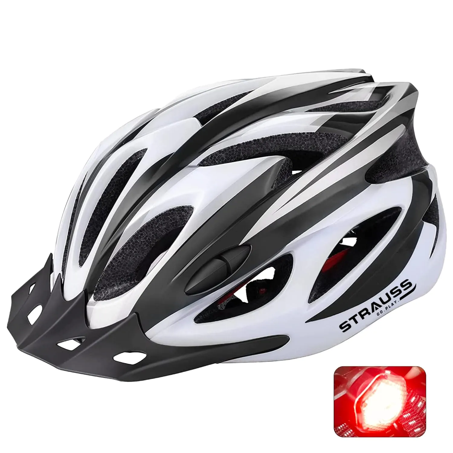 Strauss Cycling Helmet: Lightweight with Superior Ventilation | Adjustable Strap | Black/White
