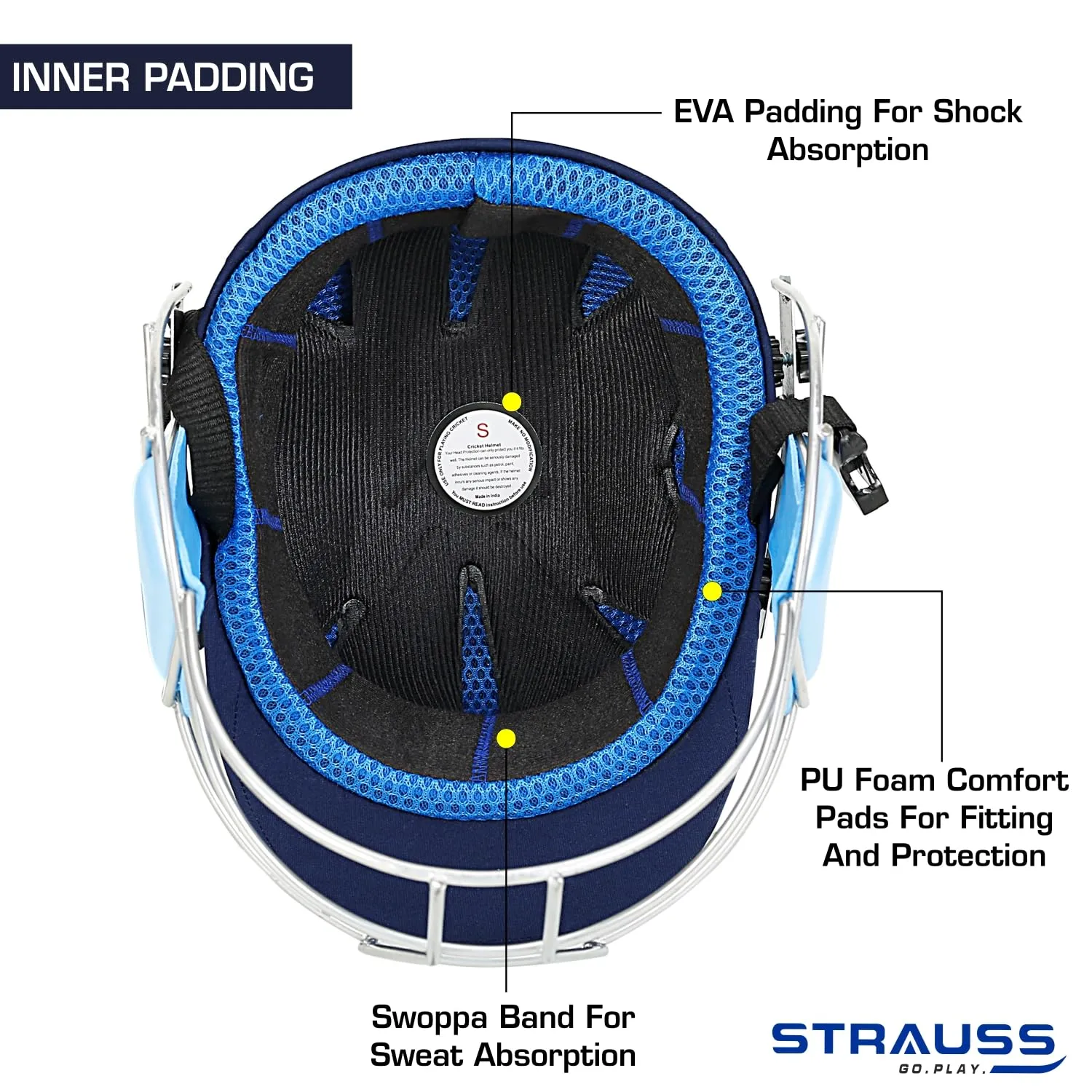 StraussCricket Helmet Supreme: Optimal Protection | Lightweight, Comfortable | Size: M (15 ) | Blue