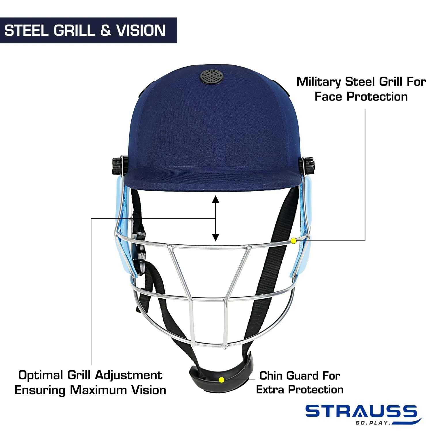 StraussCricket Helmet Supreme: Optimal Protection | Lightweight, Comfortable | Size: M (15 ) | Blue