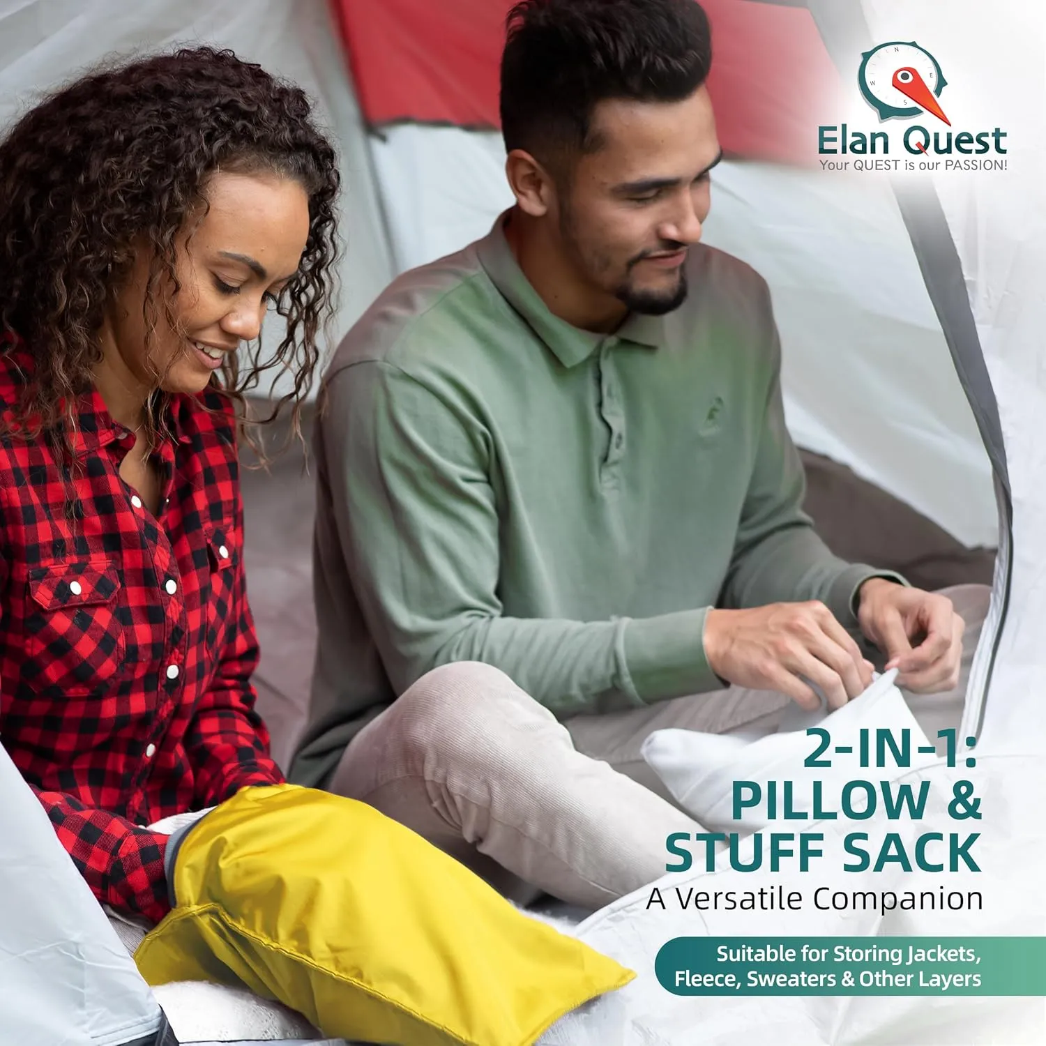 Stuffable Camping Pillow Stuff Sack (Small, Yellow, 2-Pack) - 10 x 14 - for Hiking, Backpacking and Travel Bring Your Own Stuffing