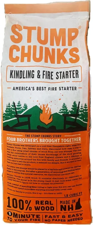 Stump Chunks: SC-15 1.5 Cu Ft Kindling & Fire Starter - Natural Fire Kindling Wood Sticks & Firewood Starter - Firestarter Sticks from Recycled Tree Stumps - Large Bag