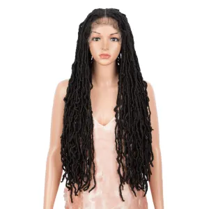 Style Icon 32" Faux Locs Long Dreadlock Wig with Baby Hair Goddess Synthetic Twist Hair Wigs (32 Inches, 1B)