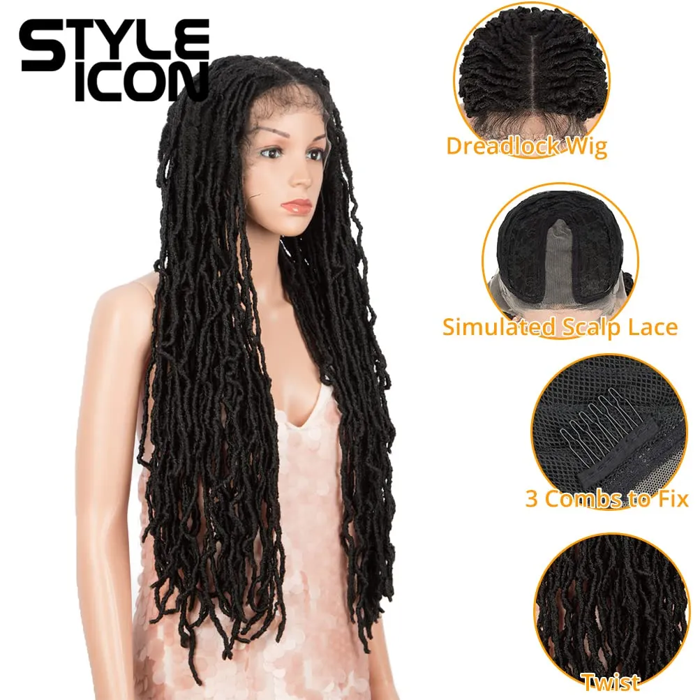 Style Icon 32" Faux Locs Long Dreadlock Wig with Baby Hair Goddess Synthetic Twist Hair Wigs (32 Inches, 1B)
