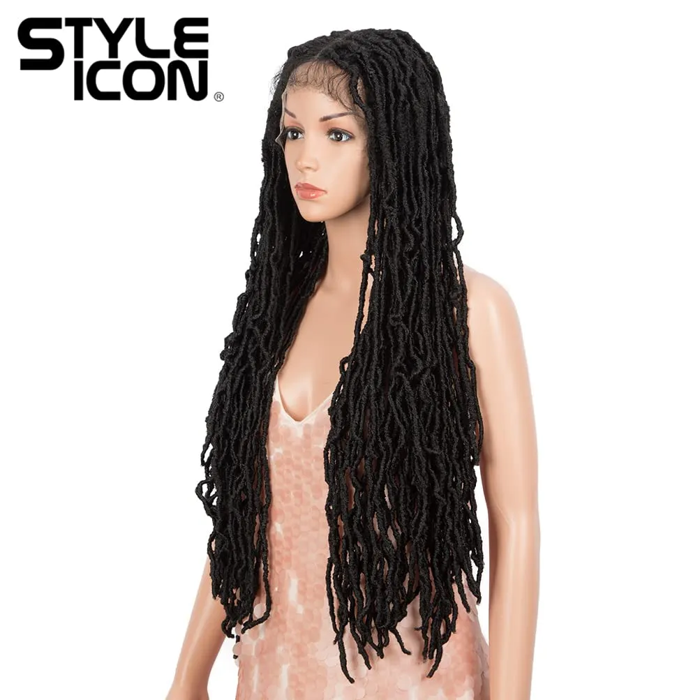 Style Icon 32" Faux Locs Long Dreadlock Wig with Baby Hair Goddess Synthetic Twist Hair Wigs (32 Inches, 1B)
