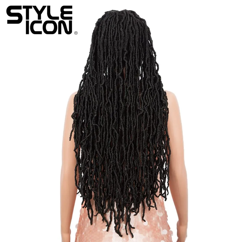 Style Icon 32" Faux Locs Long Dreadlock Wig with Baby Hair Goddess Synthetic Twist Hair Wigs (32 Inches, 1B)