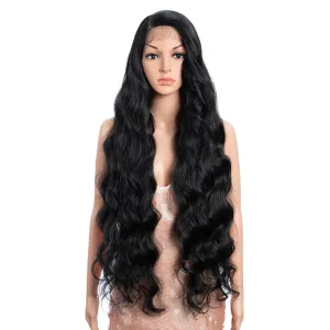 Style Icon 36" Lace Front Wigs Super Long Wavy Wig With Baby Hair 130% Density Side Part Synthetic Black Wig (36 Inch, 1B)