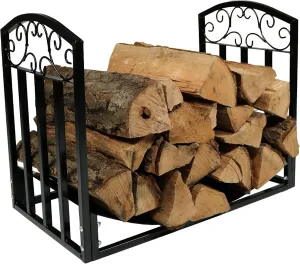 Sunnydaze 2-Foot Firewood Log Rack - Indoor/Outdoor Black Powder-Coated Steel Decorative Fireplace Wood Storage Holder