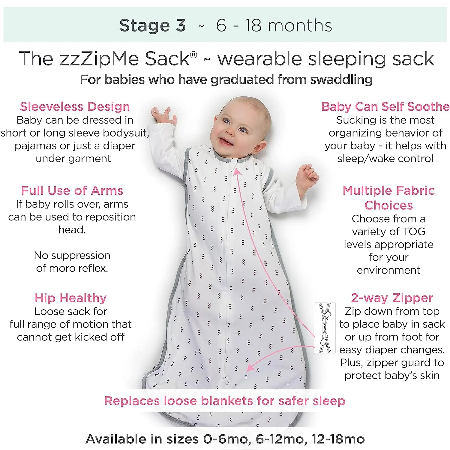 SwaddleDesigns Baby Sleep Sack 0-6 months, Cotton Knit Wearable Blanket with 2-way Zipper, Non-Weighted Sleeping Sack for Safer Sleep, Sterling Starshine, Small