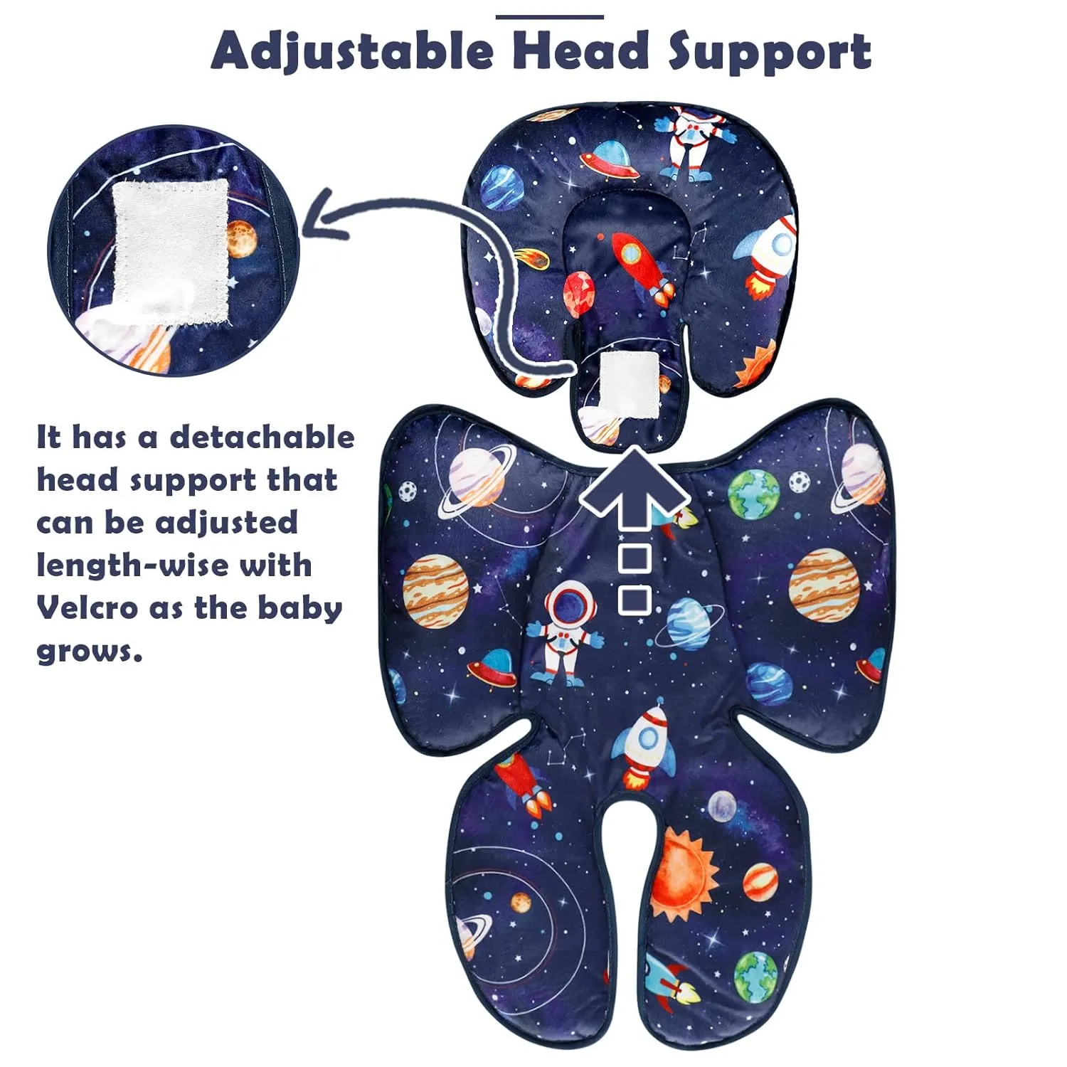 SWESEN Baby Car Seat Head & Body Support, Infant Carseat Insert, Newborn Headrest Cushion for Strollers, Bouncers, Swing, Space Planet