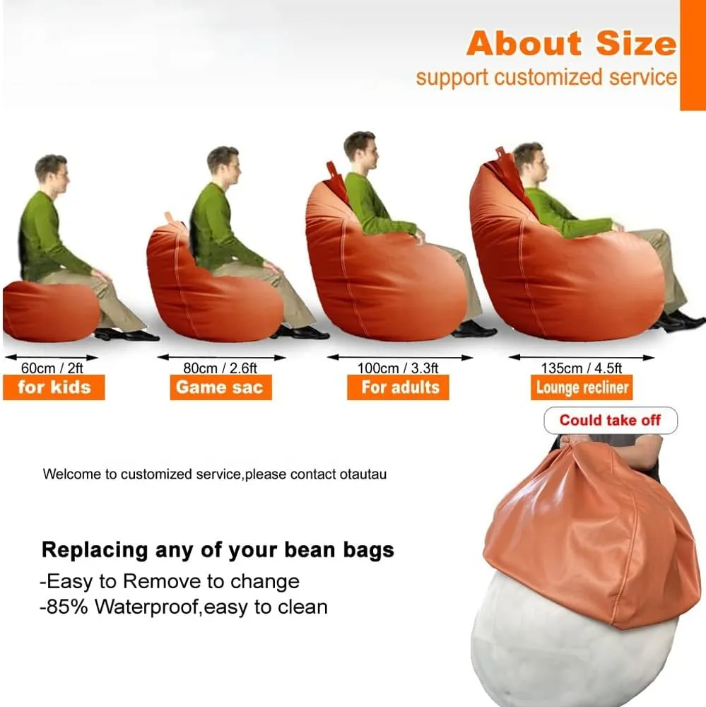 SXBCyan Big Luxury Sofa Pouf Cover Faux Leather Waterproof Lazy Bean Bag Chair No Filler Outdoor Beanbag Couch Puff (Color : Khaki, Size : 100CM)