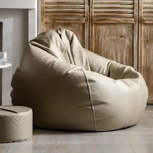 SXBCyan Big Luxury Sofa Pouf Cover Faux Leather Waterproof Lazy Bean Bag Chair No Filler Outdoor Beanbag Couch Puff (Color : Khaki, Size : 100CM)