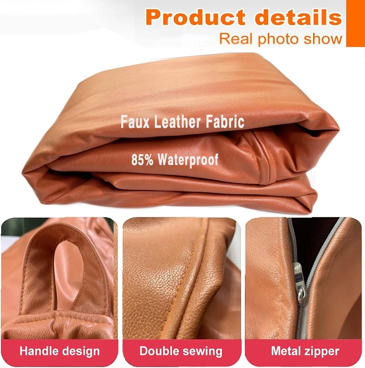 SXBCyan Big Luxury Sofa Pouf Cover Faux Leather Waterproof Lazy Bean Bag Chair No Filler Outdoor Beanbag Couch Puff (Color : Khaki, Size : 100CM)