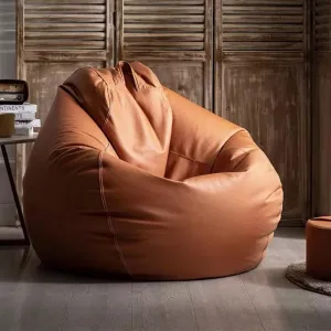 SXBCyan Big Luxury Sofa Pouf Cover Faux Leather Waterproof Lazy Bean Bag Chair No Filler Outdoor Beanbag Couch Puff (Color : Orange, Size : 100CM)
