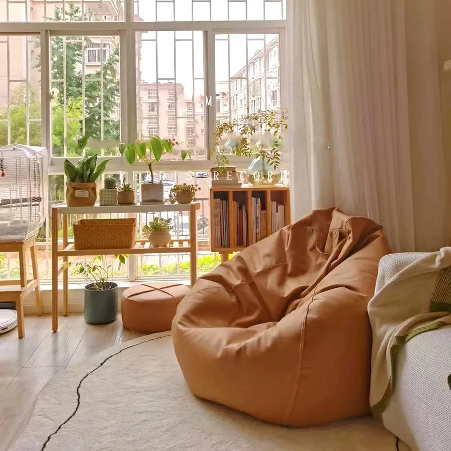 SXBCyan Big Luxury Sofa Pouf Cover Faux Leather Waterproof Lazy Bean Bag Chair No Filler Outdoor Beanbag Couch Puff (Color : White, Size : 100CM)