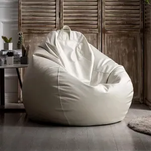 SXBCyan Big Luxury Sofa Pouf Cover Faux Leather Waterproof Lazy Bean Bag Chair No Filler Outdoor Beanbag Couch Puff (Color : White, Size : 100CM)