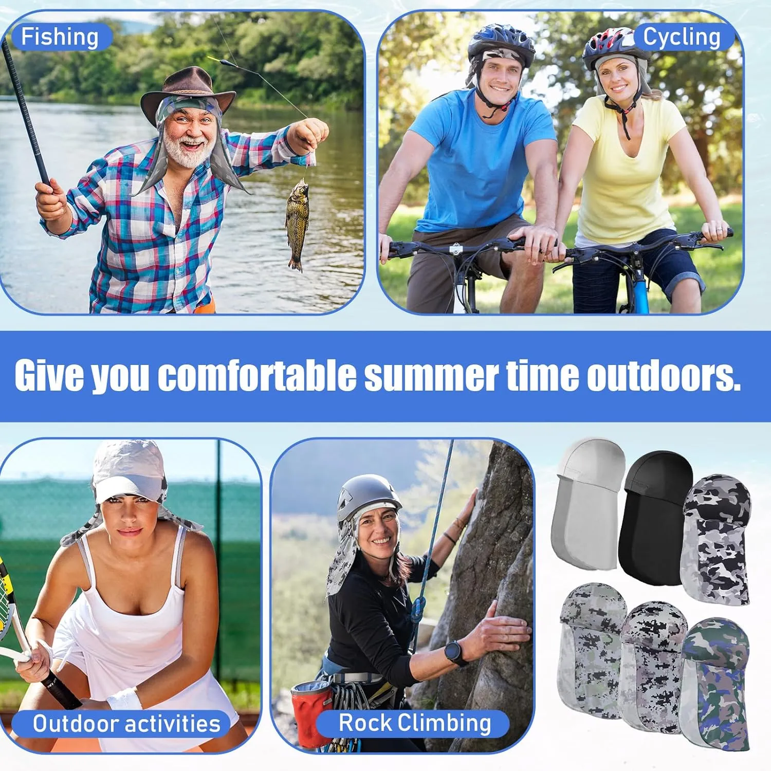 Syhood Helmet Liner with Neck Mask, Cooling Skull Cap Sweat Wicking Cap with Tail Sun Cycling Running Neck Protection Hat