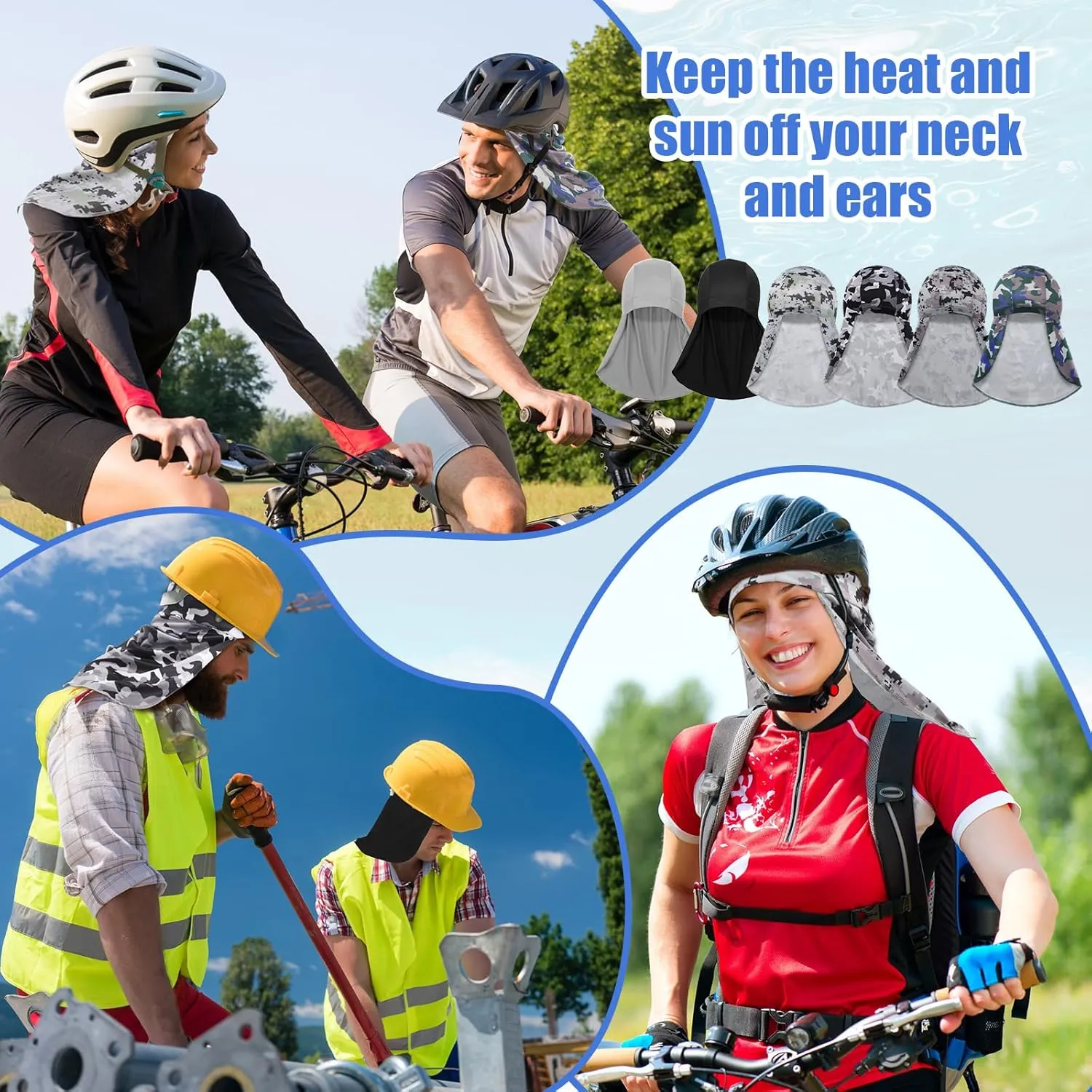 Syhood Helmet Liner with Neck Mask, Cooling Skull Cap Sweat Wicking Cap with Tail Sun Cycling Running Neck Protection Hat