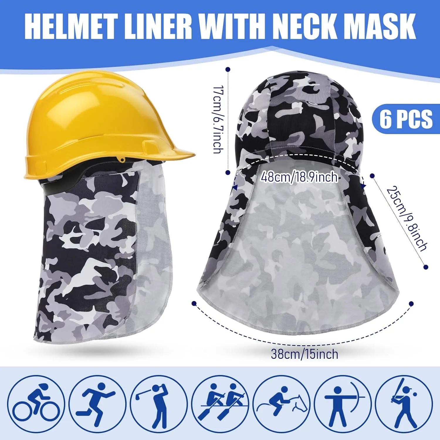 Syhood Helmet Liner with Neck Mask, Cooling Skull Cap Sweat Wicking Cap with Tail Sun Cycling Running Neck Protection Hat