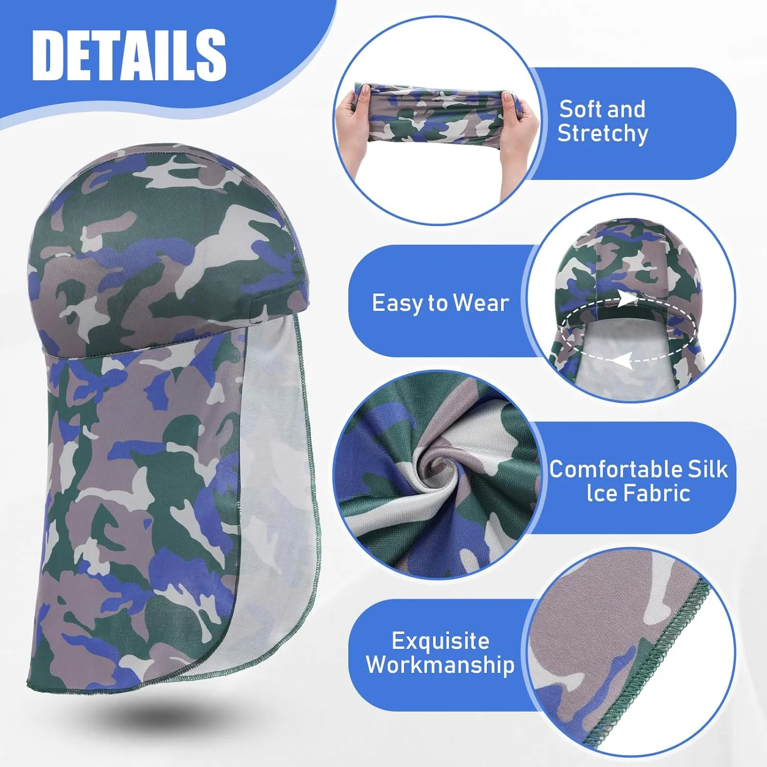 Syhood Helmet Liner with Neck Mask, Cooling Skull Cap Sweat Wicking Cap with Tail Sun Cycling Running Neck Protection Hat