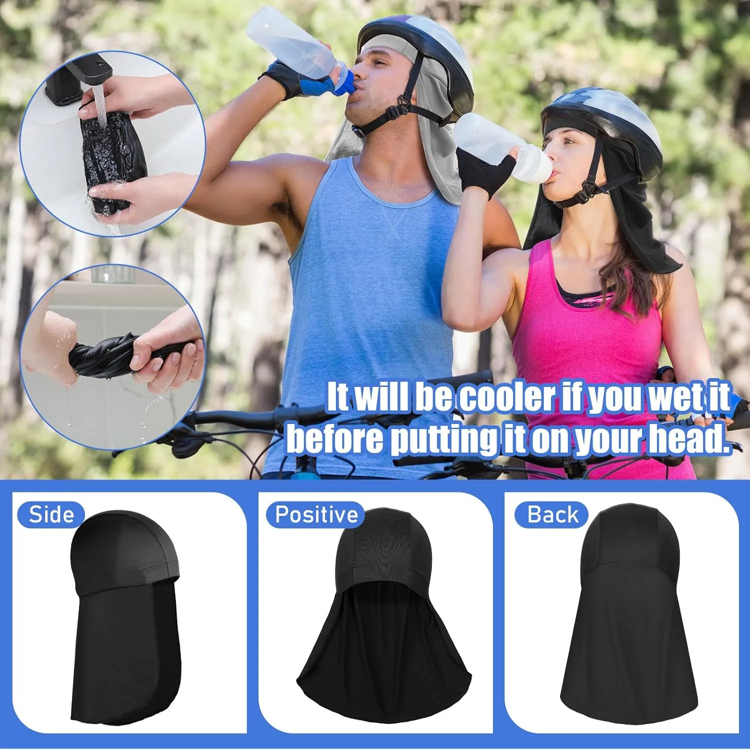 Syhood Helmet Liner with Neck Mask, Cooling Skull Cap Sweat Wicking Cap with Tail Sun Cycling Running Neck Protection Hat