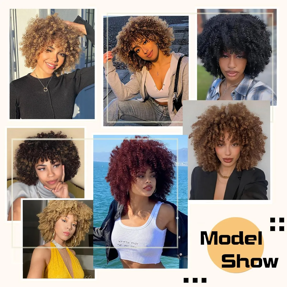 Synthetic Hair Wigs Blonde Short Curly Afro Wig with Bangs Natural Afro Kinky Curly Synthetic Hair Wig 10 Inches about 230g/Piece Heat Resistant Hair Replacement Wigs (Gold)