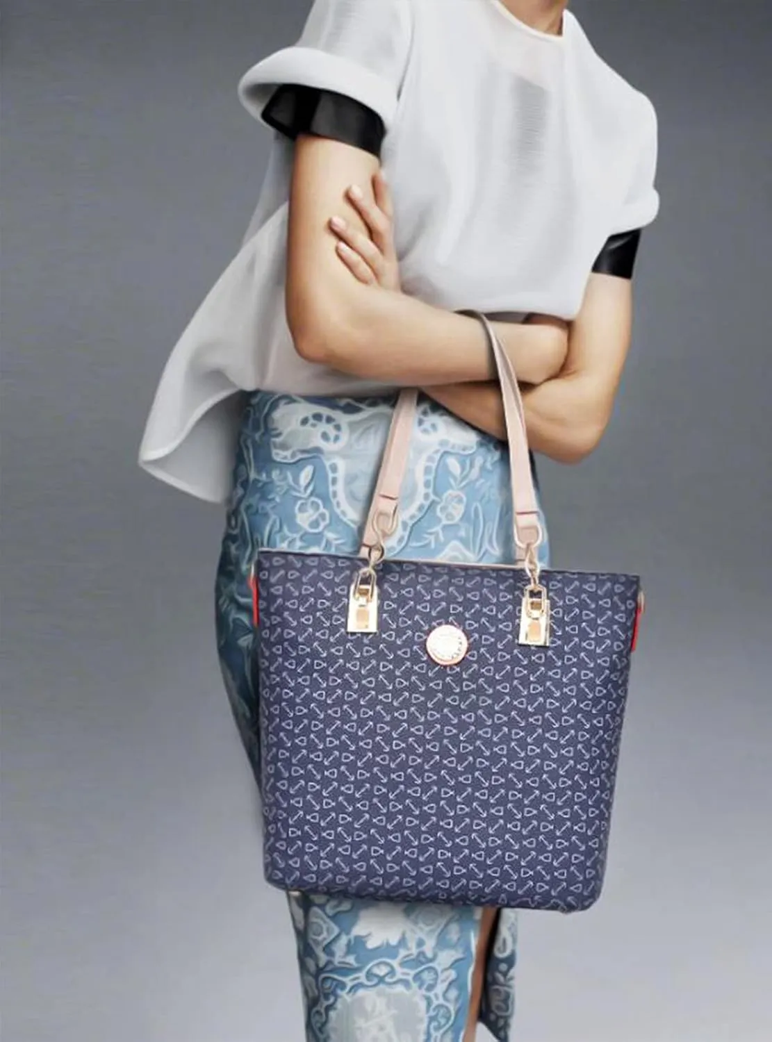 Synthetic PU Leather Tote for Women Satchel Crossbody Hobo 6PCS Simple Arrow Pattern Shoulder Messenger Handbags