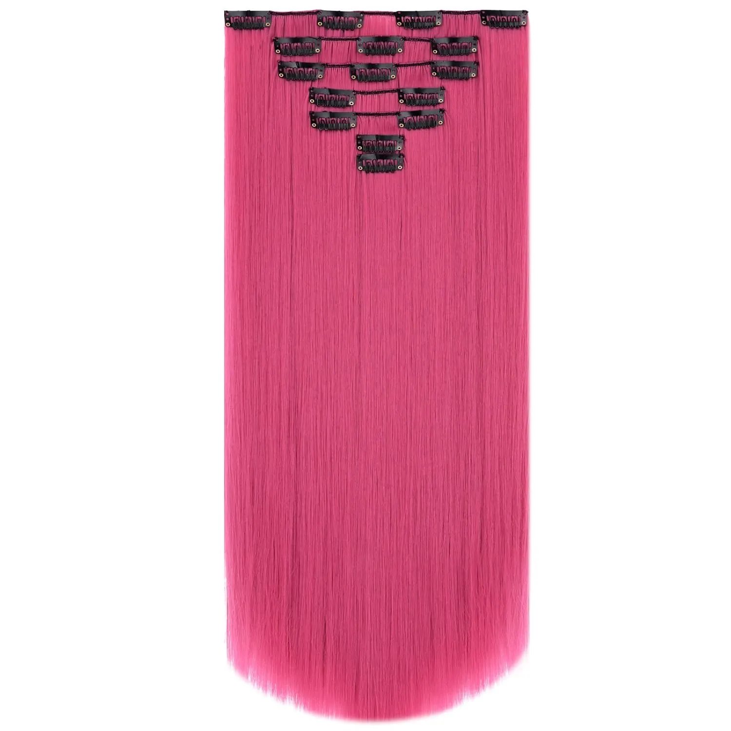 SYXLCYGG Dark Pink Hair Extension Clip Extensions 22" Straight Synthetic Hair Piece Women Cheap Natural Fluffy&Not Tangled Girl colorful Full Head