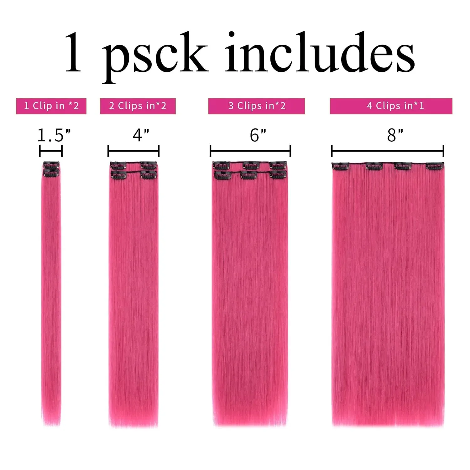 SYXLCYGG Dark Pink Hair Extension Clip Extensions 22" Straight Synthetic Hair Piece Women Cheap Natural Fluffy&Not Tangled Girl colorful Full Head
