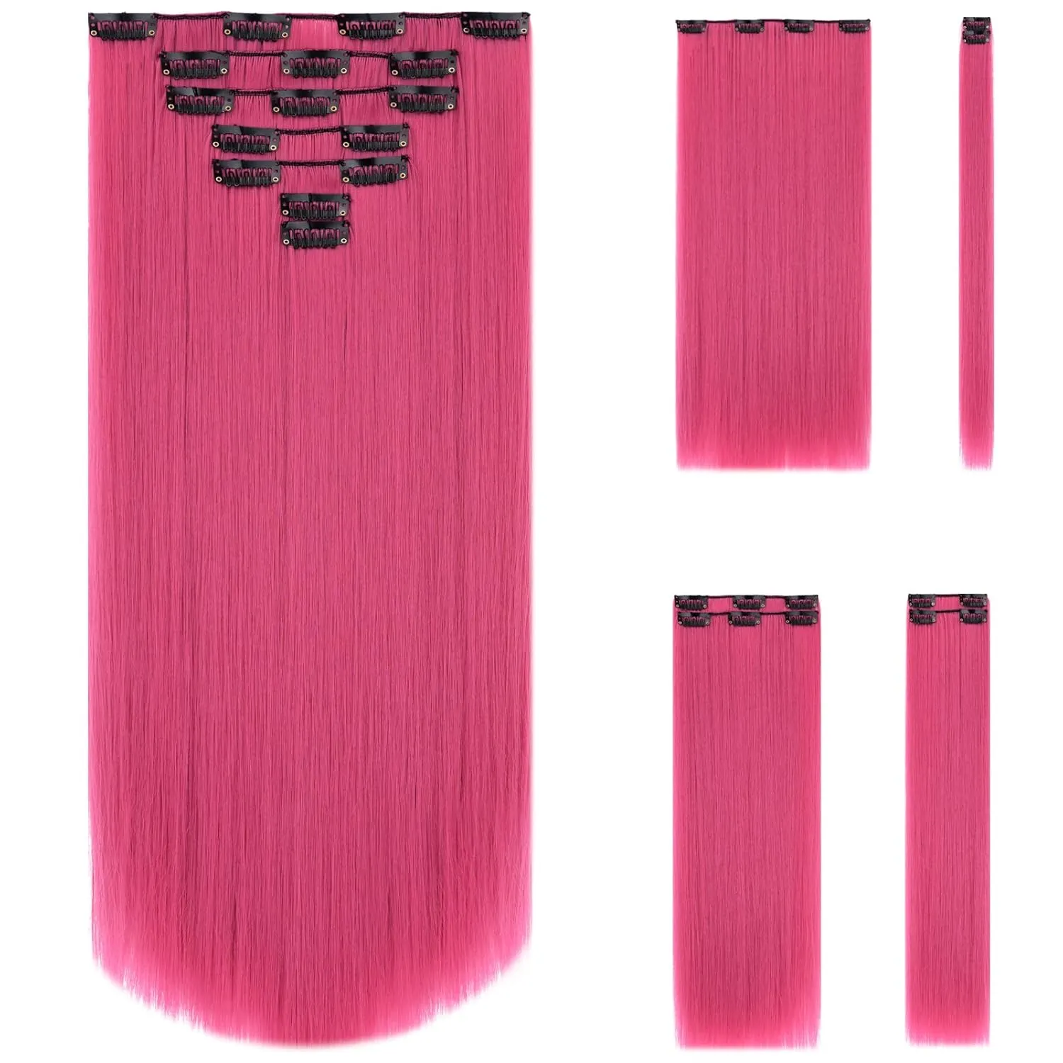 SYXLCYGG Dark Pink Hair Extension Clip Extensions 22" Straight Synthetic Hair Piece Women Cheap Natural Fluffy&Not Tangled Girl colorful Full Head