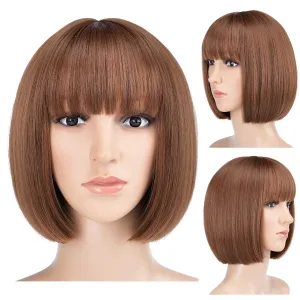SYXLCYGG Short Brown Wigs Bob Wig With Bangs Synthetic 10" Straight Womens Hair Wigs Girl Cosplay Party White Women Daily (Free Wig Cap)