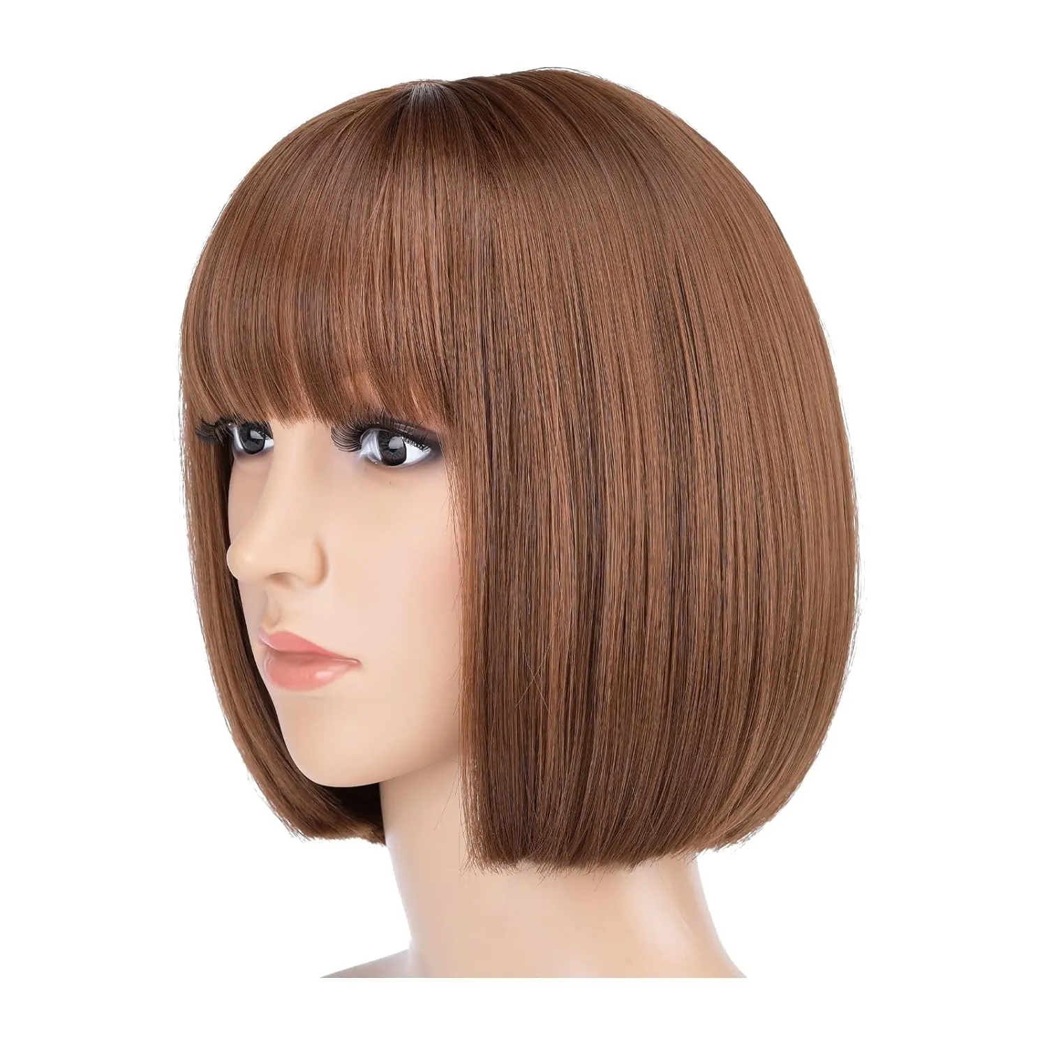 SYXLCYGG Short Brown Wigs Bob Wig With Bangs Synthetic 10" Straight Womens Hair Wigs Girl Cosplay Party White Women Daily (Free Wig Cap)