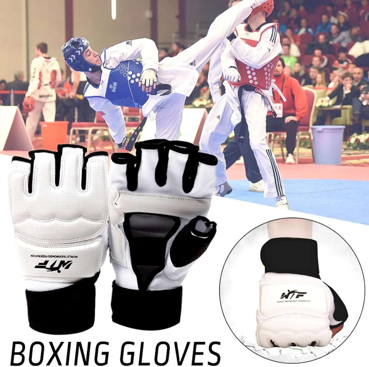 Taekwondo Gloves, WTF Approved Muay Thai Sandbag Boxing Training Punching Bag Half Finger Mitts Sparring Martial Arts Karate Fighting MMA Gloves for Men Women Kids
