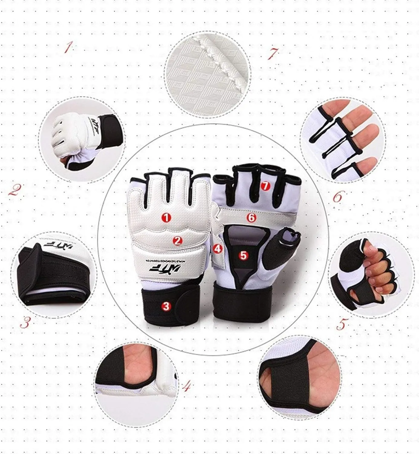 Taekwondo Gloves, WTF Approved Muay Thai Sandbag Boxing Training Punching Bag Half Finger Mitts Sparring Martial Arts Karate Fighting MMA Gloves for Men Women Kids