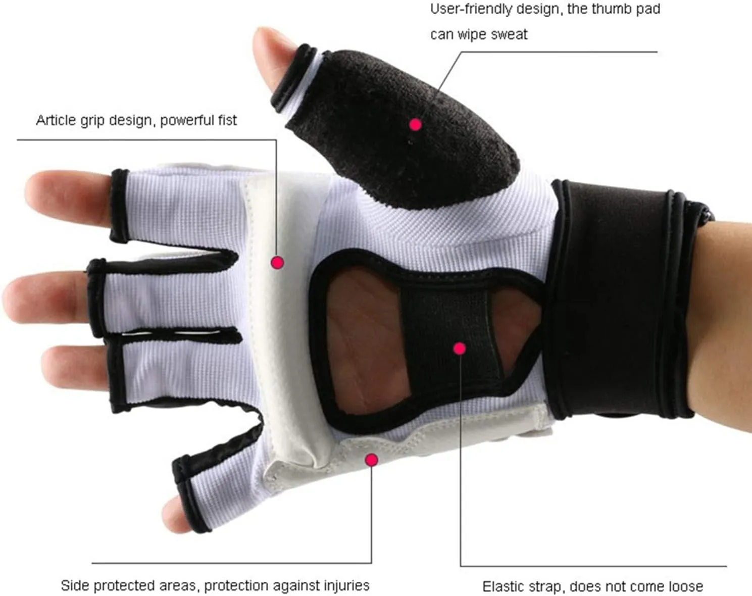 Taekwondo Gloves, WTF Approved Muay Thai Sandbag Boxing Training Punching Bag Half Finger Mitts Sparring Martial Arts Karate Fighting MMA Gloves for Men Women Kids
