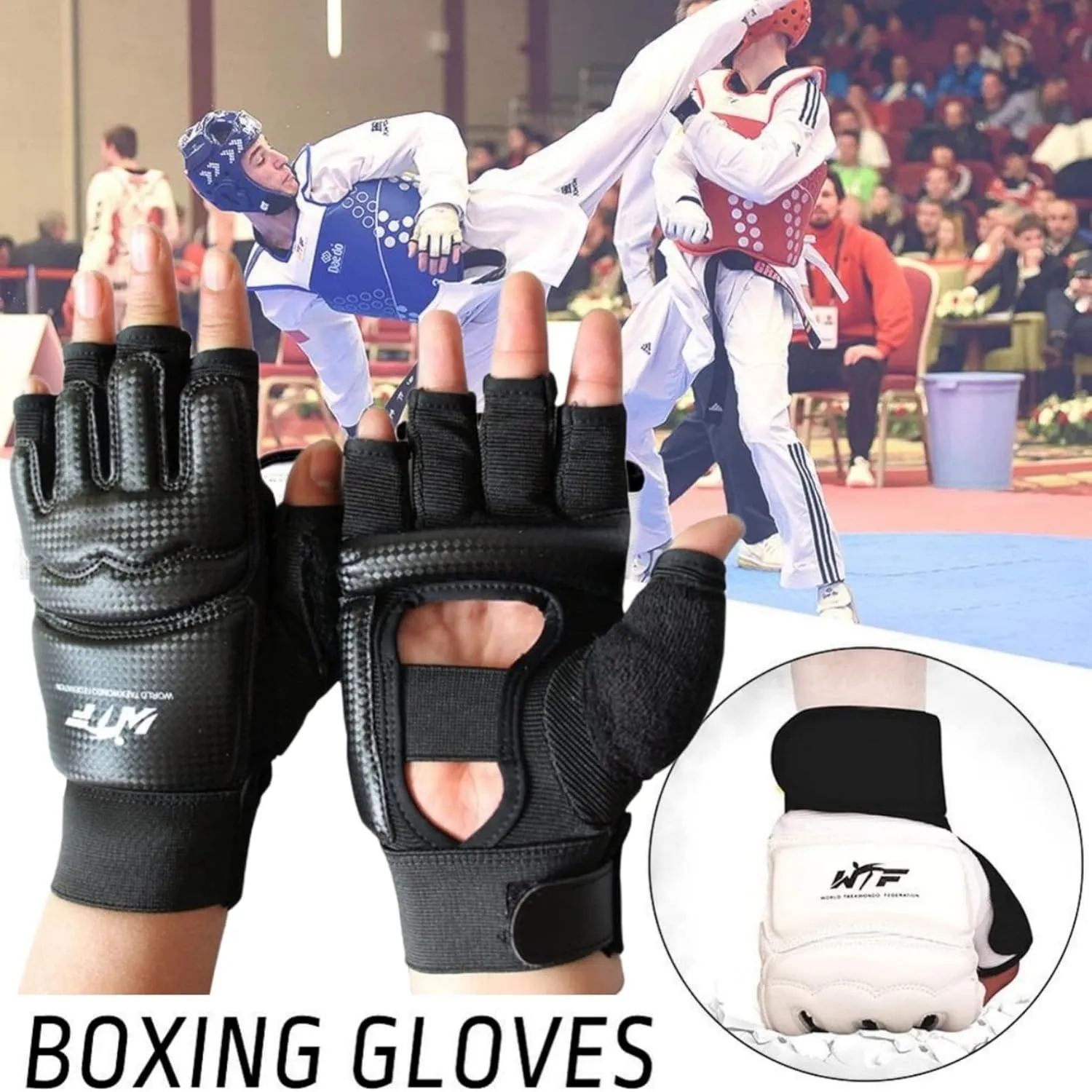 Taekwondo Gloves, WTF Muay Thai Sandbag Boxing Training Punching Bag Half Finger Mitts Sparring Martial Arts Karate Fighting MMA Gloves for Men Women Kids