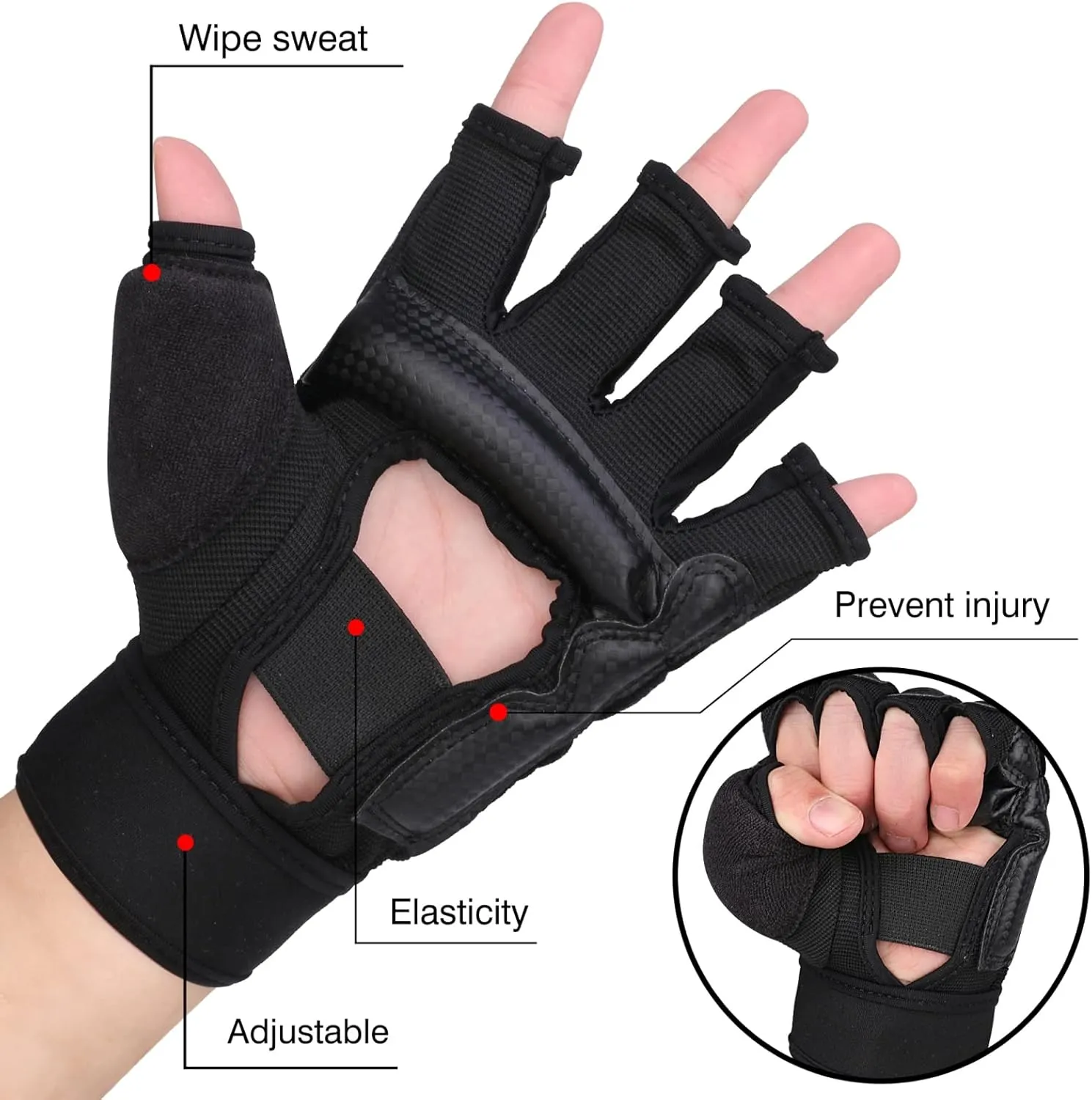 Taekwondo Gloves, WTF Muay Thai Sandbag Boxing Training Punching Bag Half Finger Mitts Sparring Martial Arts Karate Fighting MMA Gloves for Men Women Kids