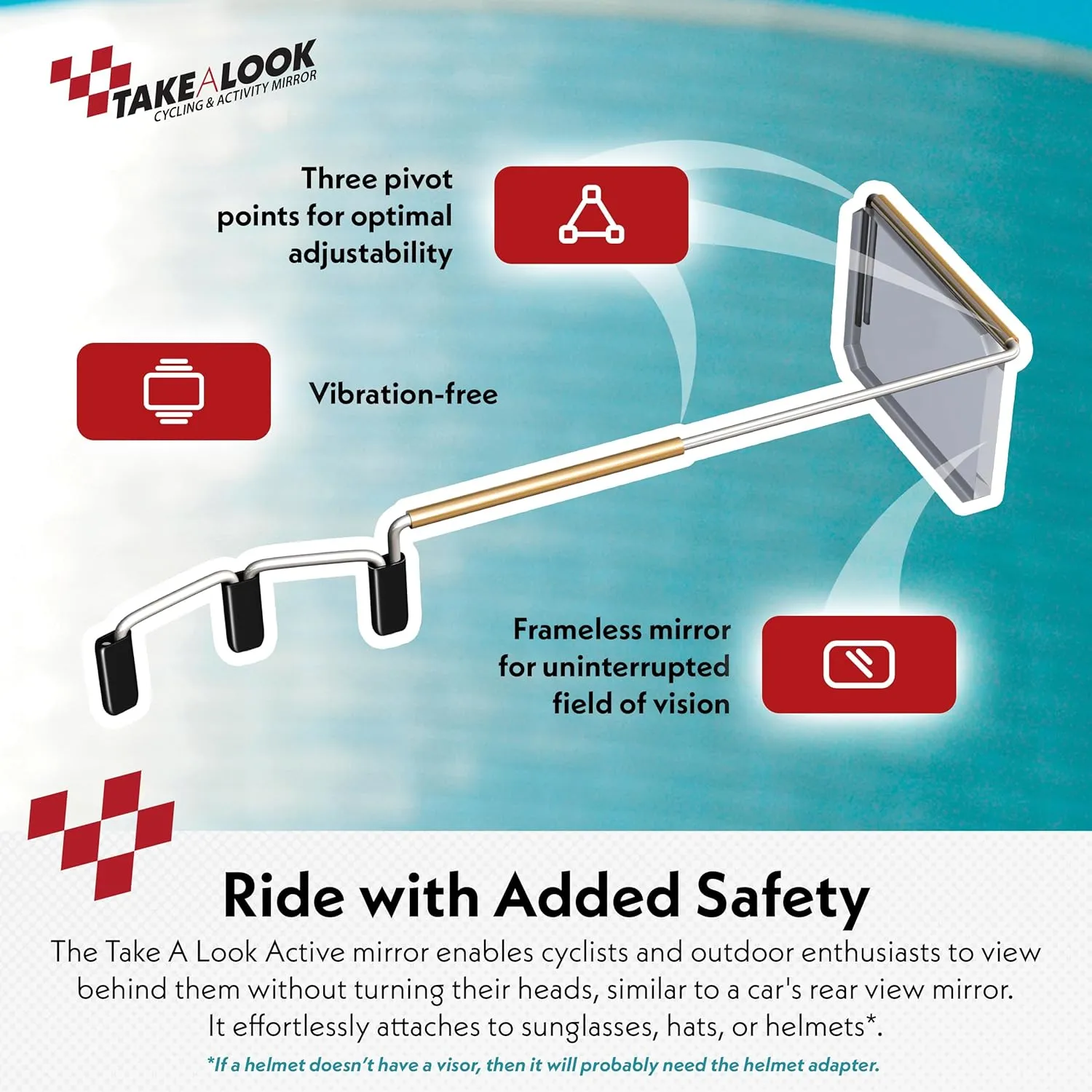 Take A Look Active Original Activity Mirror for Sunglasses, Bike Helmets, or Visors Rear View Mirror for Cycling and Other Outdoor Activities