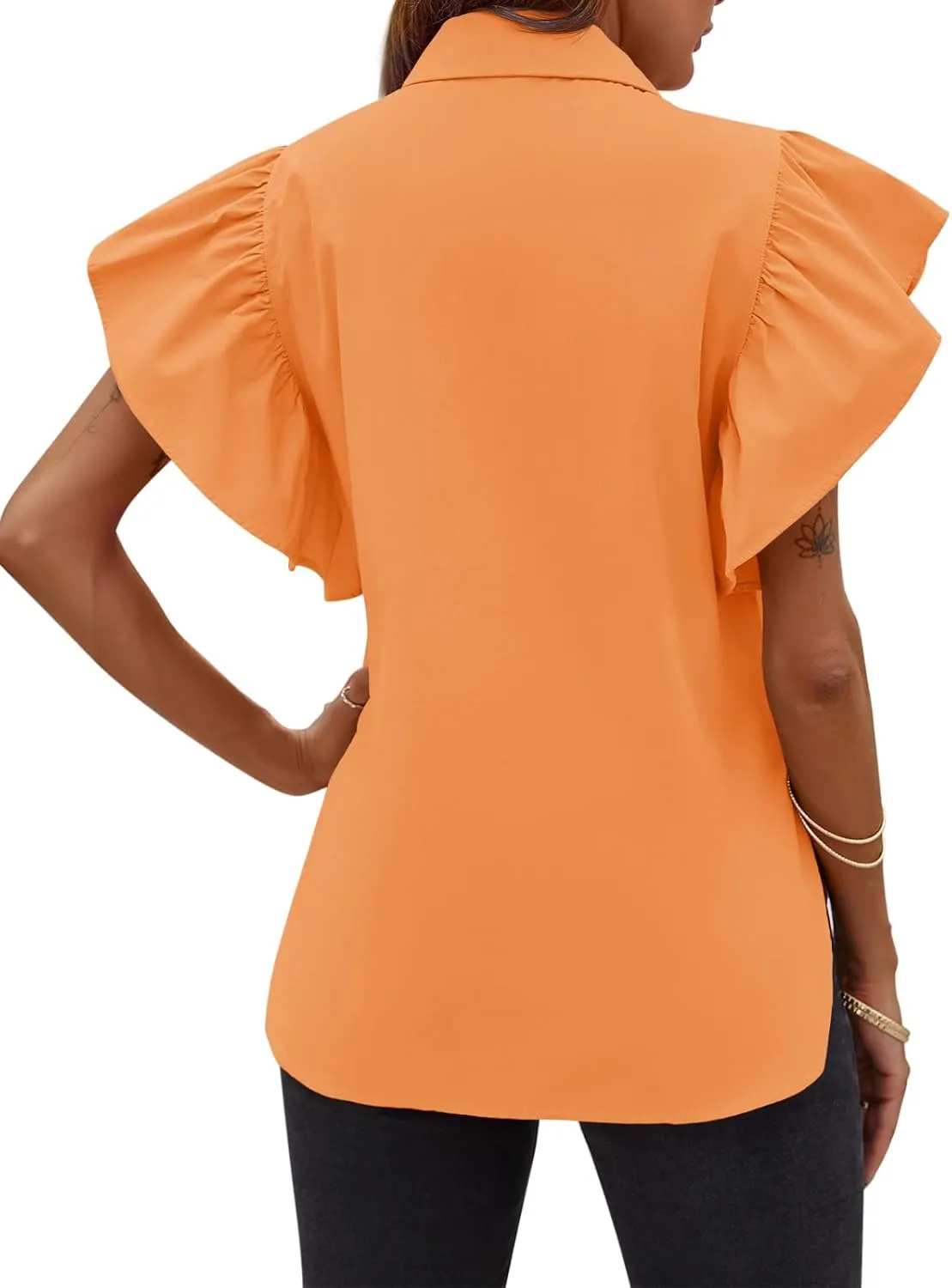 Tankaneo Womens Ruffle Button Down Shirts Cute Summer Short Sleeve Tops Blouse