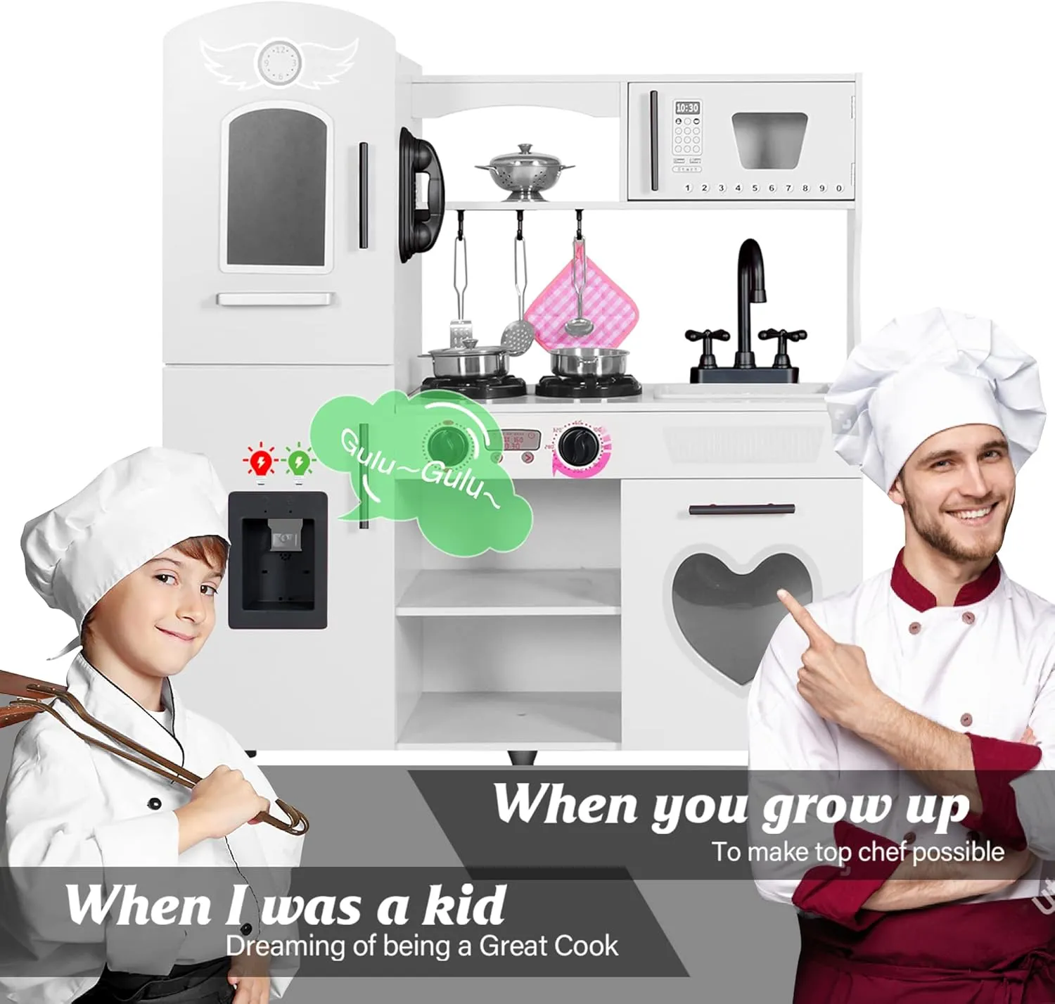 TaoHFE Wooden Kitchen Playset for Toddlers - Kitchen Toy Set with Lights & Sounds for Pretend Play, Gift for Kids Age 3  (White)