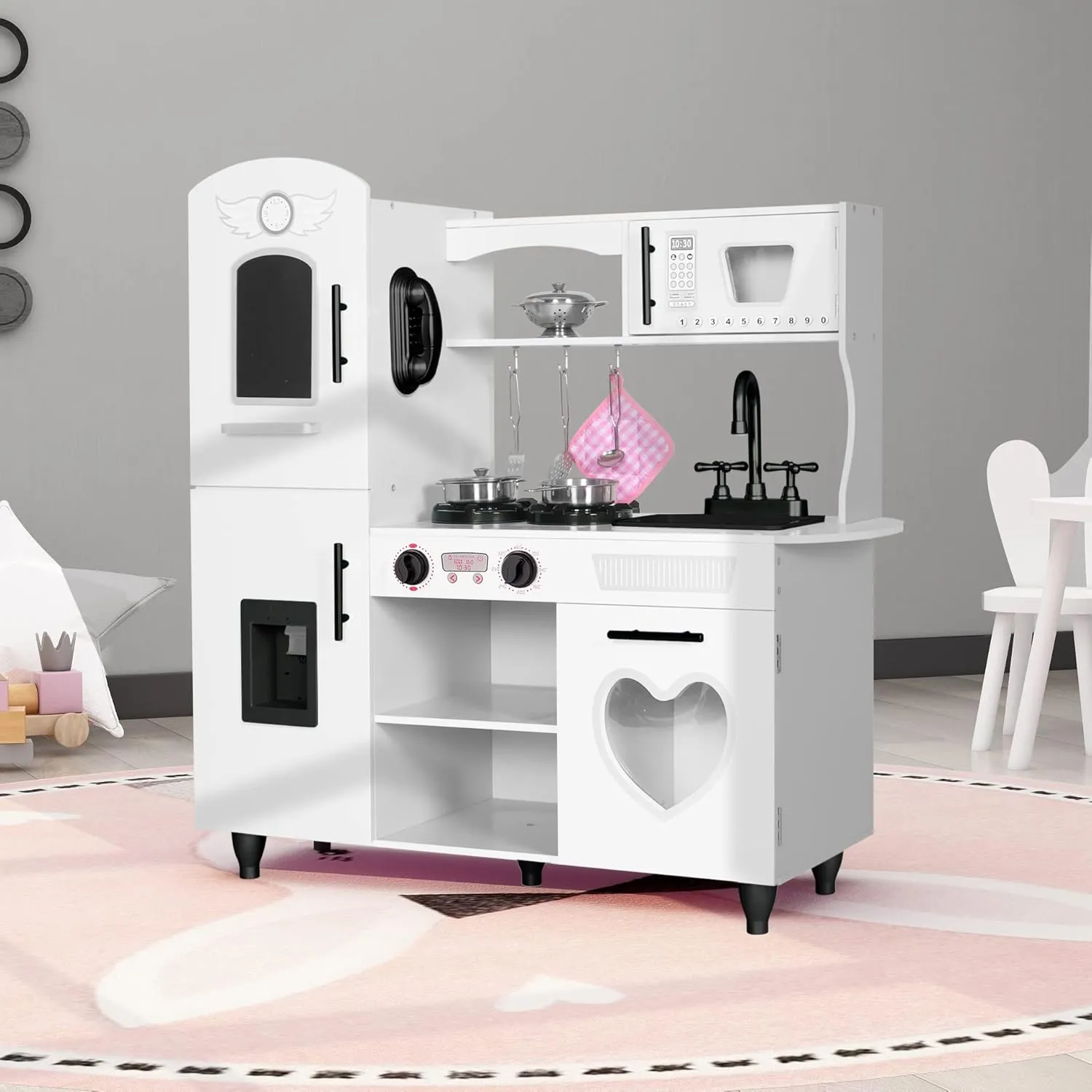 TaoHFE Wooden Kitchen Playset for Toddlers - Kitchen Toy Set with Lights & Sounds for Pretend Play, Gift for Kids Age 3  (White)