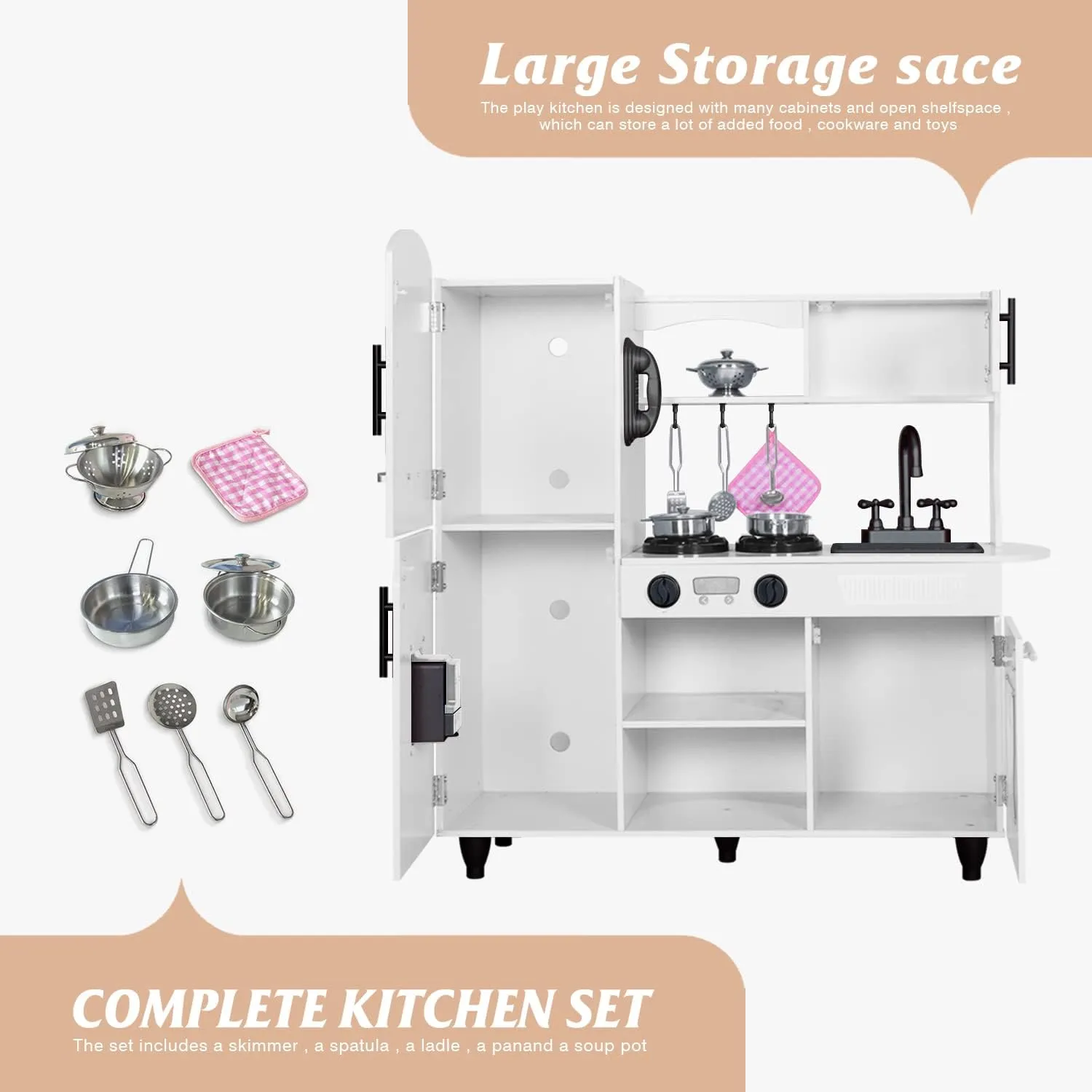 TaoHFE Wooden Kitchen Playset for Toddlers - Kitchen Toy Set with Lights & Sounds for Pretend Play, Gift for Kids Age 3  (White)