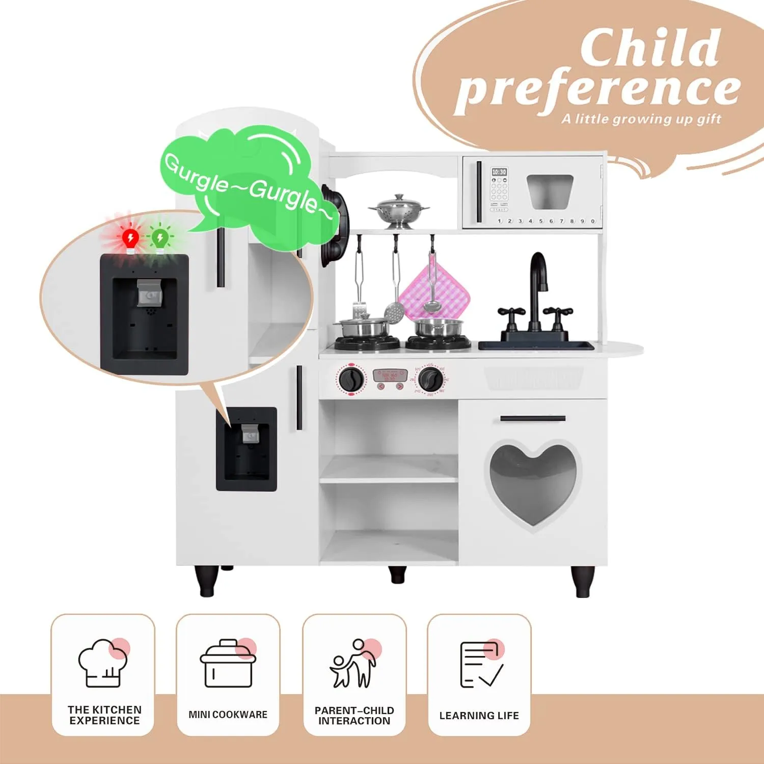 TaoHFE Wooden Kitchen Playset for Toddlers - Kitchen Toy Set with Lights & Sounds for Pretend Play, Gift for Kids Age 3  (White)