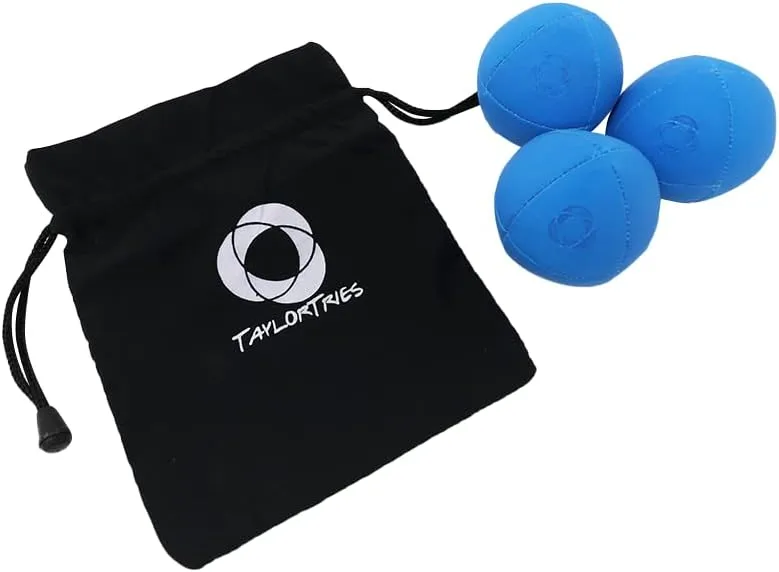 Taylor Tries Signature Pro Series Juggling Balls- Professional 8 Panel Ball with Drawstring Carry Bag - 110 Grams, 67mm - Set of 3 (Blue)