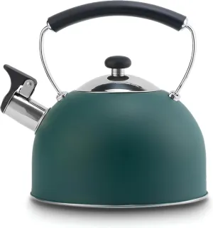 Tea Kettle Stovetop,3 Quart Whistling Tea Pot,Food Grade Stainless Steel Water kettles for Stove Top with Anti-hot Ergonomic Handle (Dark Green)